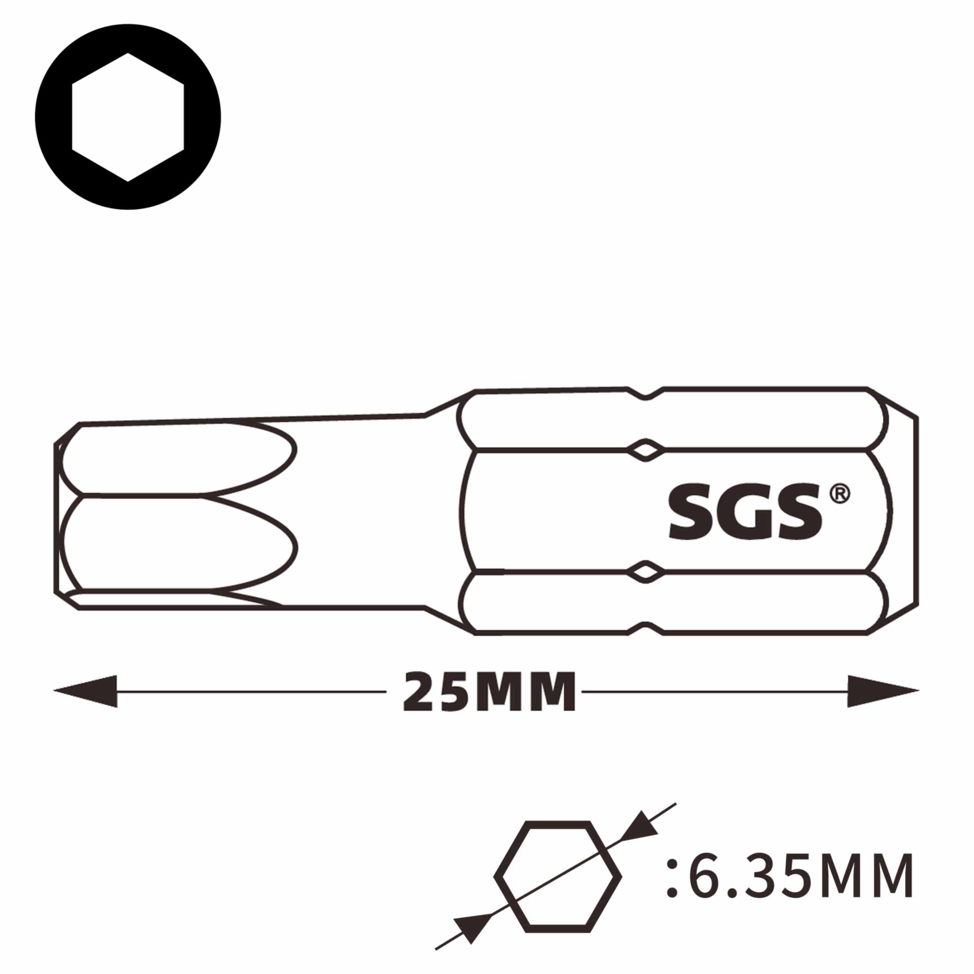 Бита шестигранная SGS HEX6,0х25мм S2 1шт 6325-H6.0