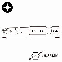 Бита SGS PH0х50мм S2 1шт 6350-3.0-PH0
