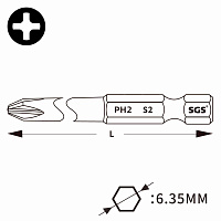 Бита SGS PH3х70мм S2 1шт 6370-6.0-PH3